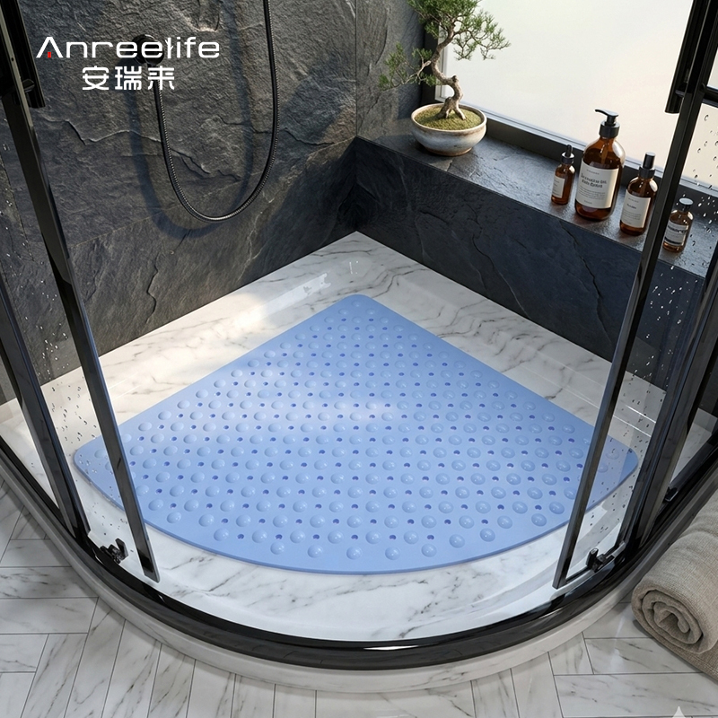 Fan-Shaped Shower Room Anti-Slip Mat Bathroom Shower Mat Toilet Curved Plastic Mat Household Anti-Fall Mat