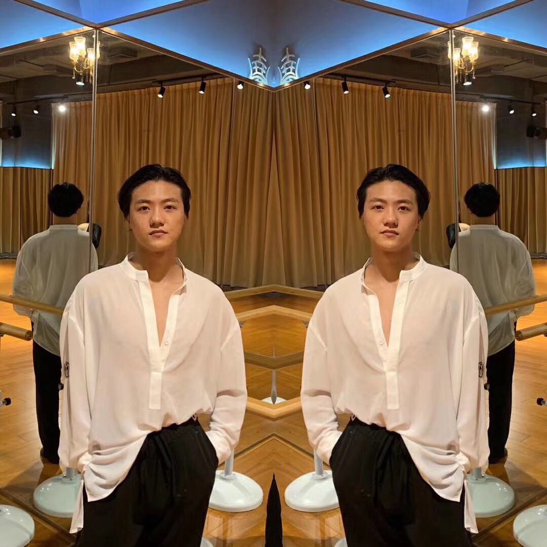 vv dance suit DUYQ2019 male style Latin dance practice long sleeve blouse front short rear long loose shirt 048