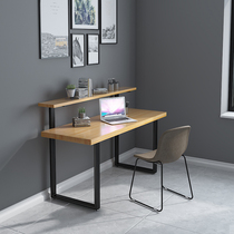 Double Solid Wood Iron Art Writing Desk Interlayer Desk Integrated Writing Desk Bedroom Desktop Computer Desk 1027