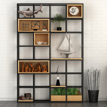 loft partition shelve iron art bookcase ground solid wood cabinet industrial wind office screen display shelf 1303