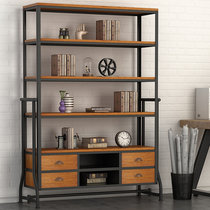loft American retro Antique Iron Art Shelf Industrial Wind Bookcase Bookcase Ground Solid Wood Storage Shelf Display Shelf 1307