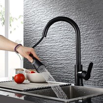 Nordic black pull-out kitchen tap telescopic rotary vegetable sink sink dishwashing pool splash-proof hot and cold tap