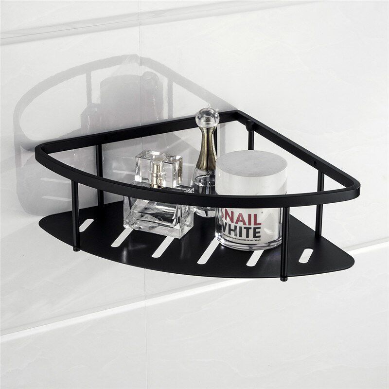 Bathroom Triangle Shelve Makeup Room Gonorrhoea Corner Black Containing layer Shelf Stainless Steel Body body Bathroom Monolayer Punch