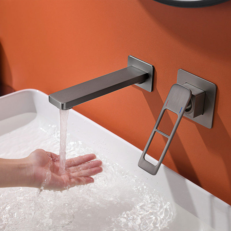 Gun Grey Concealed in wall Faceted Basin Taps Hot And Cold Embedded box embedded in wall Wash Basin Black Nordic Full Copper