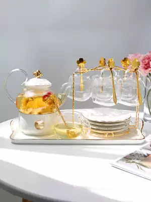 Light luxury British afternoon tea set set Boiled fruit teapot heated European afternoon tea heat-resistant glass flower tea cup