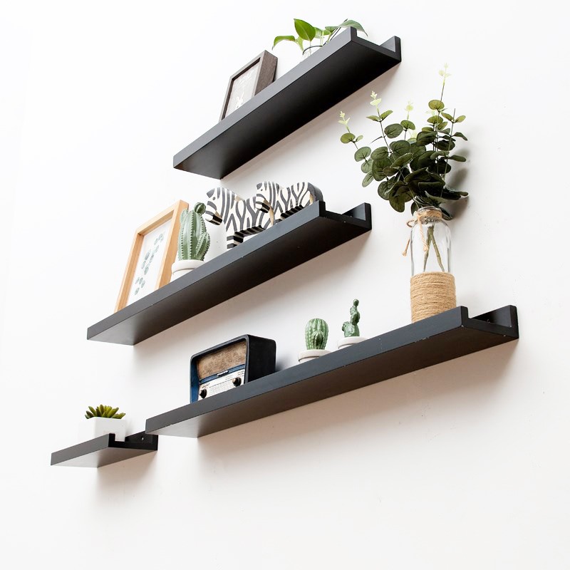 Nordic solid wood one word clapboard living room shelf wall bedroom wall hanging clapboard TV wall decoration book shelf