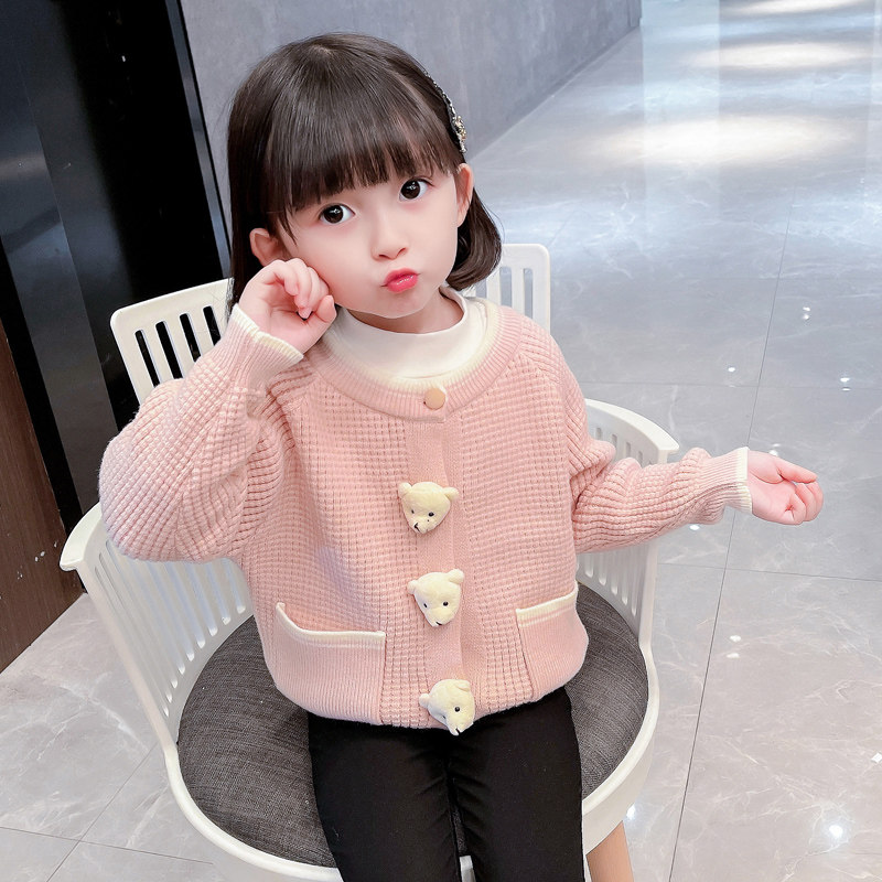 Girls sweater spring and autumn knitted cardigan baby girl autumn clothes girl foreign style fashionable jacket children's autumn outerwear