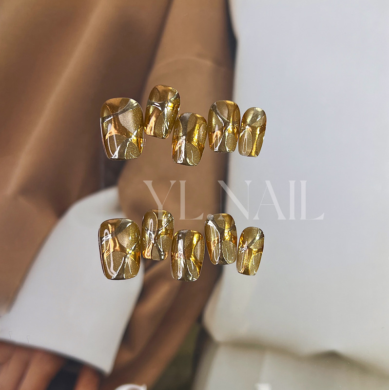 【Yl.Nail through Time】Handmade Nail Tips ins Unique Hand-Painted Gold and Silver Lines, Brightening Wearable Nails 【Yl.Nail through Time】Handmade Nail Tips ins Unique Hand-Painted Gold and Silver Lines, Brightening Wearable Nails