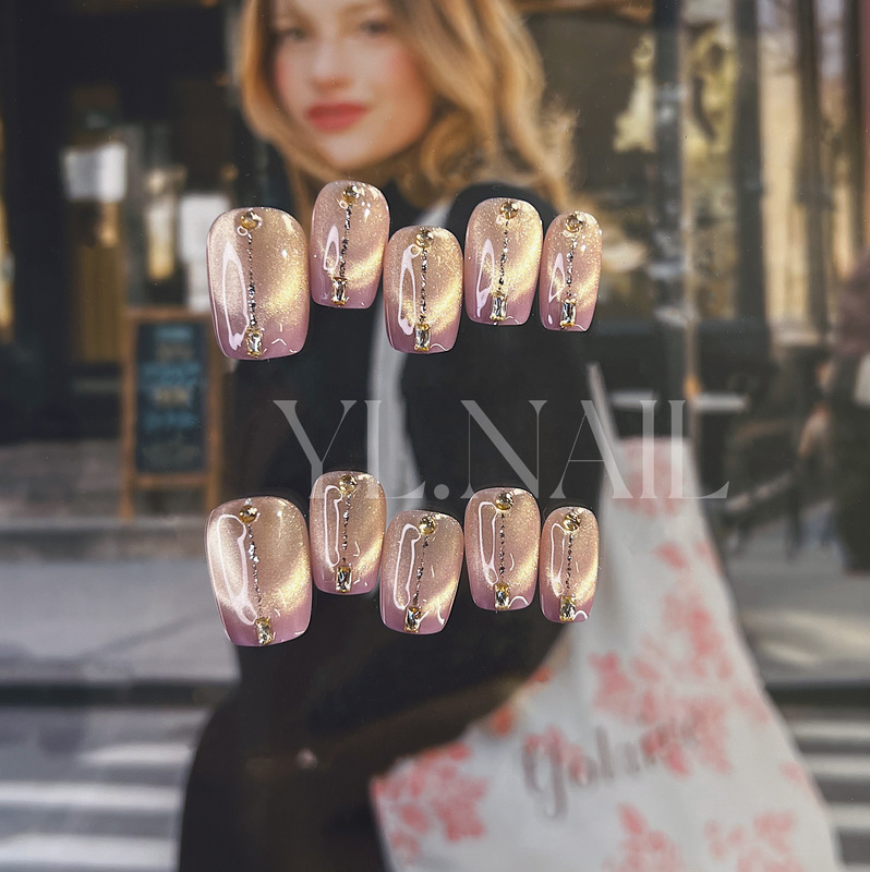 【Yl.Nail Floating Light and Shadow】Handmade Nail Tips ins Unique Cat Eye French Style Shrimp Line Sparkling Wearable Nails 【Yl.Nail Floating Light and Shadow】Handmade Nail Tips ins Unique Cat Eye French Style Shrimp Line Sparkling Wearable Nails