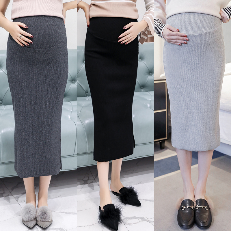 Plus Fattening Overweight Pregnant Woman Half Body Dress Spring Autumn Season Mid Season Long Version Knitted Open Fork Skirt Hip Skirt Loose 200 catty