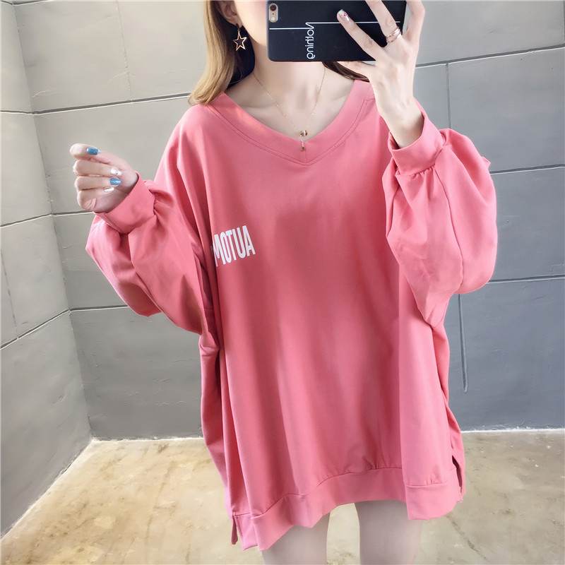Gats up for overweight pregnant women's sweatshirt spring and autumn thin women 2022 new V collar fat mm Korean version loose jacket 200 catty