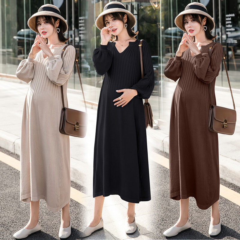 Gats up overweight pregnant women beating bottom sweater knit ocean clothing autumn and winter V collar Korean version loose with knee length version 200 catty