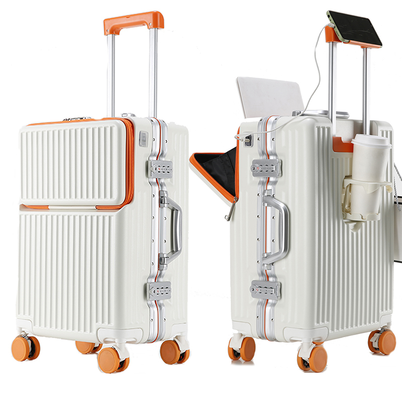 Hao Ying Guan Multifunctional Front-Opening Suitcase, Aluminum Frame Model, 24-Inch Trolley Case with Universal Wheels, Travel Suitcase 26inch for Men and Women