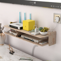 Solid wood router storage box wall-mounted WiFi cat shelf-free power cord plug-in set-top box bracket