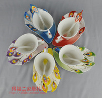 Enamel color bone ceramic Peacock Cup coffee cup cup saucer Valentines Day wedding birthday creative items