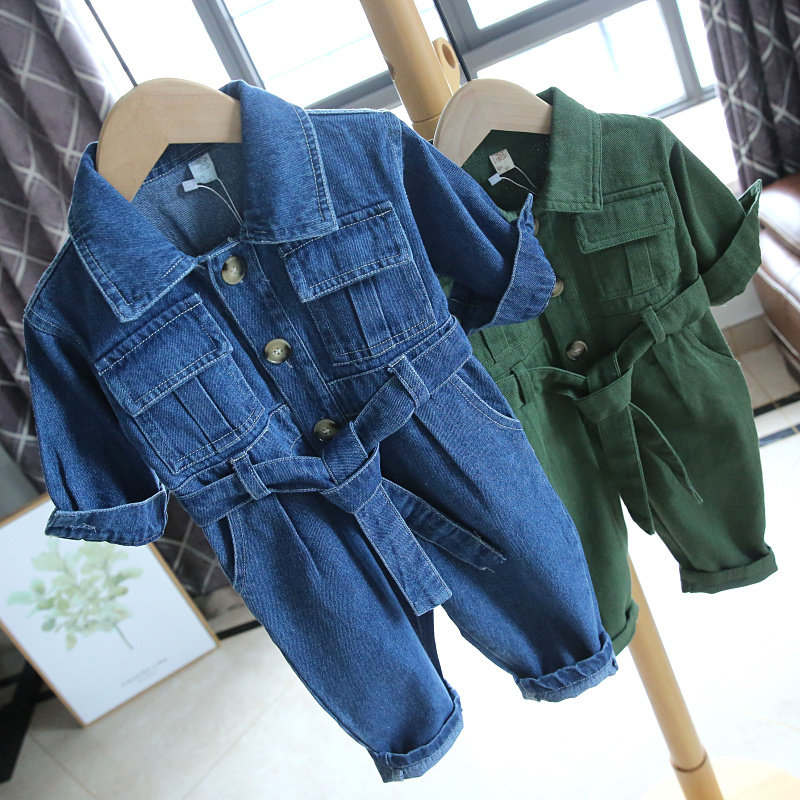Spring and autumn children's clothing trendy children's Korean version of children's denim tooling jumpsuit baby rompers boys and girls rompers out clothes