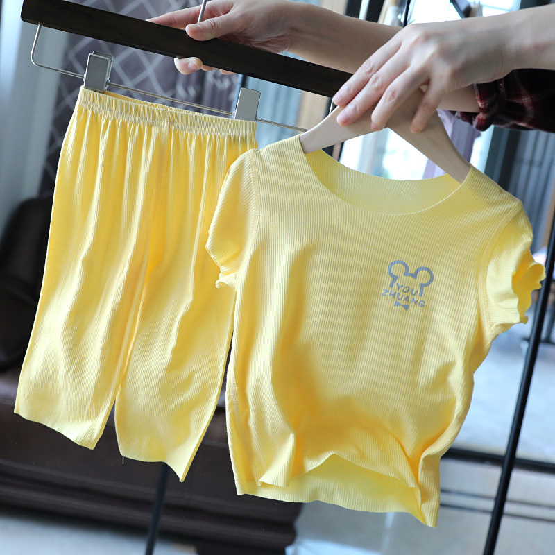 Baby Modale Seamless Pyjamas Summer Children Short Sleeve Shorts Male and female children Home Pants Suit 7 Pants Suit 1272