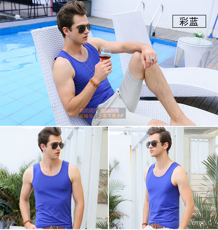 Áo thun cotton nam co giãn thể dục vừa vặn thể thao mùa hè bó sát thể thao Hàn Quốc áo trẻ trung thoáng khí - Áo vest cotton