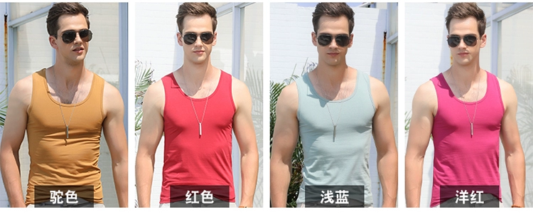 Áo thun cotton nam co giãn thể dục vừa vặn thể thao mùa hè bó sát thể thao Hàn Quốc áo trẻ trung thoáng khí - Áo vest cotton