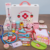 Wooden simulation doctor toy set Girl tool medical box injection Childrens toy House stethoscope boy