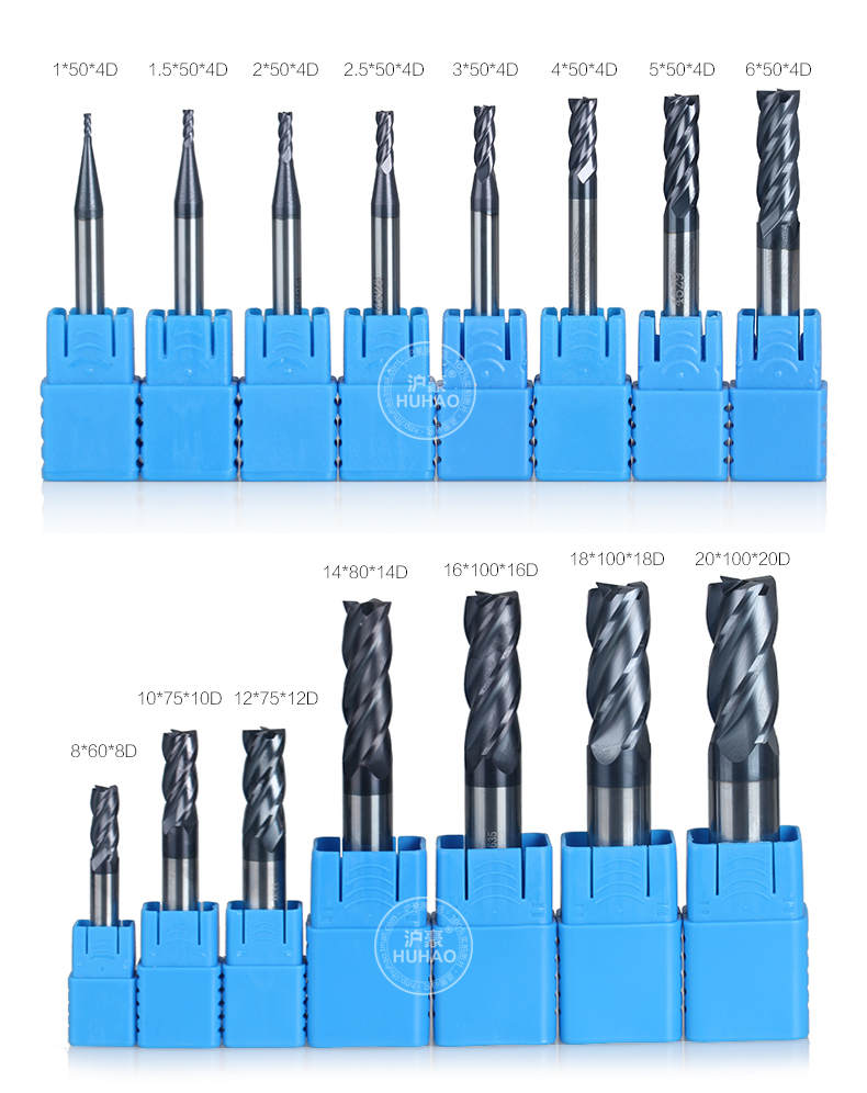 Huhao vonfram thép thẳng shank end mill máy tính điều khiển số cacbua đầu cắt dài 4 lưỡi công cụ cắt thép không gỉ - Dụng cụ cắt