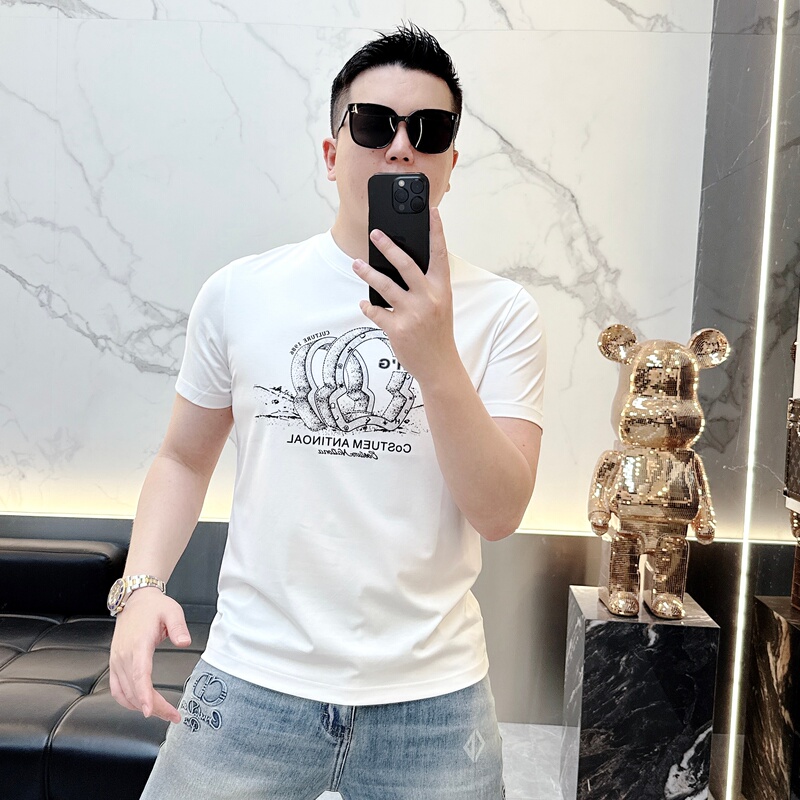 2026 Summer New European Fashion Brand Personalized Letter Print Rhinestone Short-Sleeve Men's Comfortable Mercerized Cotton T-Shirt Trendy