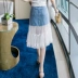 Năm 2020 mùa hè mới eo cao giảm béo lỗ đính cườm gợn sóng khâu chân váy denim phụ nữ - Váy