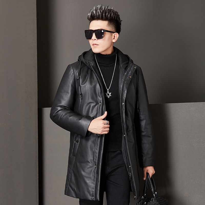 Feather jacket male medium-long plate plus thick sheep leather clothes Haining fur coat
