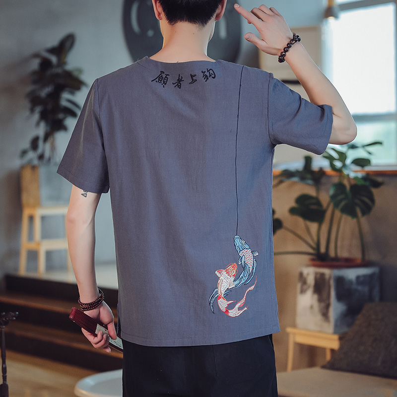 Trung Quốc mùa hè gió bông ngắn tay áo thun trẻ sân lớn retro nửa tay áo T-shirt mất Tang váy gus váy đàn ông