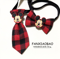 FXB Handmade Mickey Cartoon Red and Black Plaid Casual Baby Children Boys Bow Tie Set Accessories