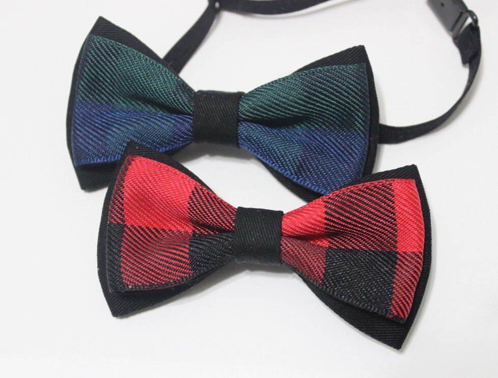 FXB red and green grid year-old baby children's bow tie Boys elastic band safety pin flat corner bow