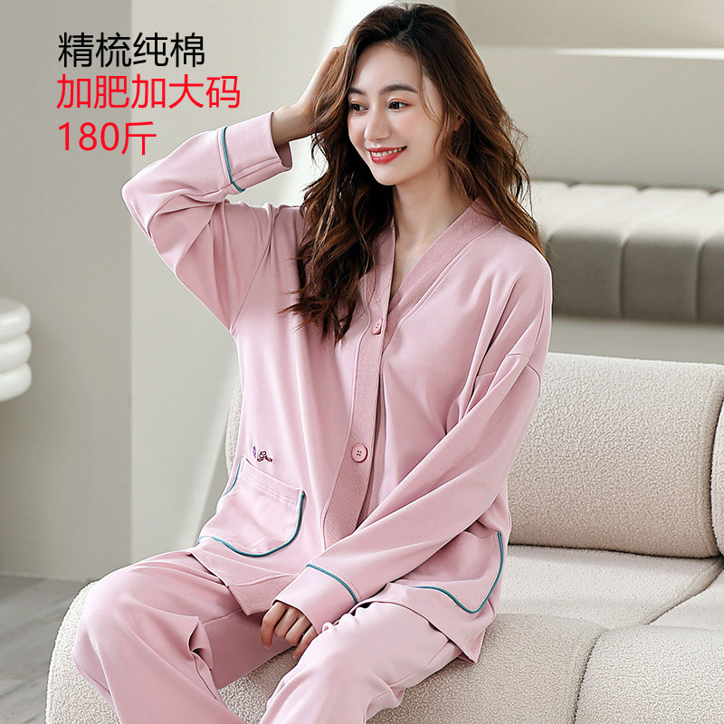Combed Cotton Plus-Size Postpartum Sweat-Absorbent Nursing Pajamas for Women 100kg Spring and Autumn Home Wear Postpartum Loungewear Set Winter