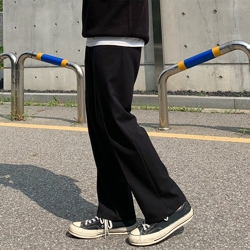 Black all-match pants boys straight pants Korean style loose drape wide-leg suit pants men's casual trousers trendy
