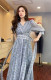 2023 spring and summer new light luxury fashion V-neck one-piece waist dress female slim three-quarter-sleeved long skirt