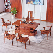 Solid wood tea table and chairs Composition New Chinese style office Red wood tea table Gongfu tea Drink tea tea Set of tea drinking tea