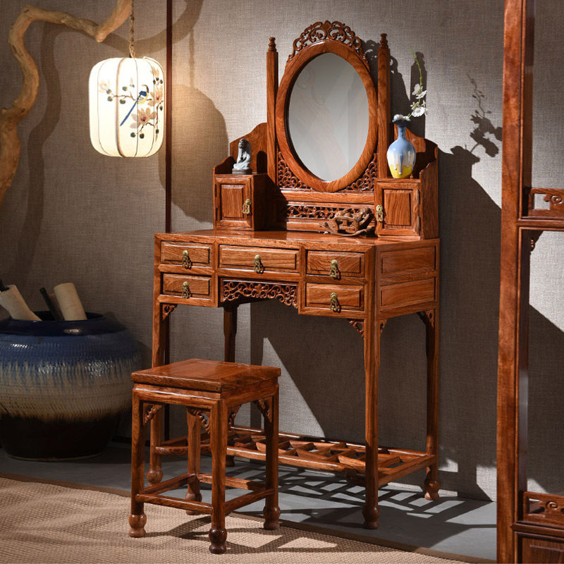 Solid Wood Makeup Bench New Chinese Price-hedgehog Purple Sandalwood Furniture Make-up Table Antique with a pull-out bedroom Makeup Desk Whole Dress