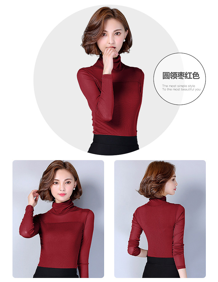 Xuân 2018 mới lưới đáy áo ren mỏng phần mỏng áo thun dài tay nữ nữ size lớn cổ cao áo sơ mi nhỏ áo thun nữ kiểu