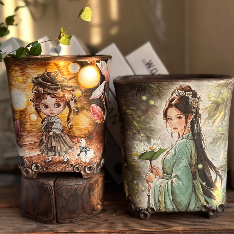 Youyi Ceramics' Best-Selling Korean-Style Nanhai Hand-Carved Glazed Succulent Flower Pot with Vintage Floral Design