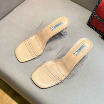 Uncle MJ square toe open toe sandals for women new summer outer wear sexy fashion versatile crystal thick heel high heels