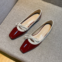 Shallow mouth soft bottom single female 2021 Summer new fashion 100 hitch-style butterfly knot small square head low heel