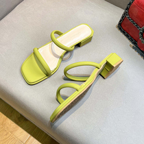 Uncle MJ Square Toe Strap Sandals Womens Summer New Style Sweet Fashion Versatile Lazy Thick Heel Slippers