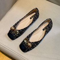 Light mouth square head single female 2021 Summer new fashion 100 lapped Korean version metal buckle a foot pedal flat bottom