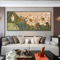 Handmade Oil Painting Hung Painting New Chinese Lotus Living Room Sofa Background Wall Decoration Painting Bedroom Mural Field Landscape Painting