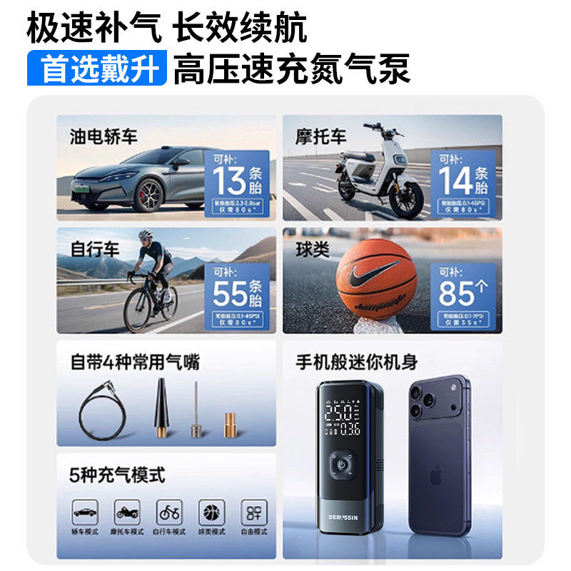 Car Air Pump, Wireless Car Air Pump, Portable Electric Air Pump, Car Tire Pump with Tire Pressure Monitoring