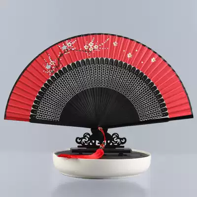 Hand-painted Plum Blossom ancient style women's folding fan Chinese style portable folding small fan classical Hanfu fan dancing fan