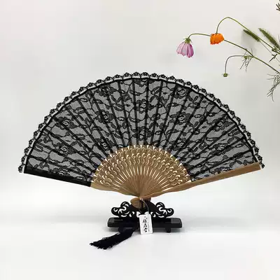 Send fan cover 7-inch double-layer lace fan Classical women's fan Bamboo craft small gift fan Japanese folding fan
