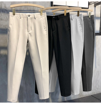 Small trousers mens summer casual black nine-point suit pants youth British business straight tube hanging loose