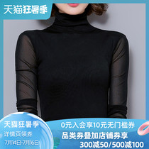 Black turtleneck mesh base shirt womens long-sleeved T-shirt 2021 Western style autumn clothes thin inner tie small shirt wild top