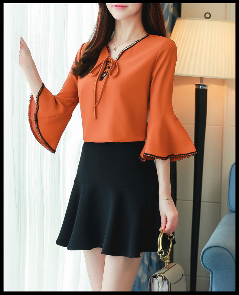 2018 mùa thu mới nữ giải phóng mặt bằng dài tay ren áo sơ mi nước ngoài khí nhỏ áo sơ mi chiffon áo sơ mi của phụ nữ áo sơ mi chiffon sơ mi trắng