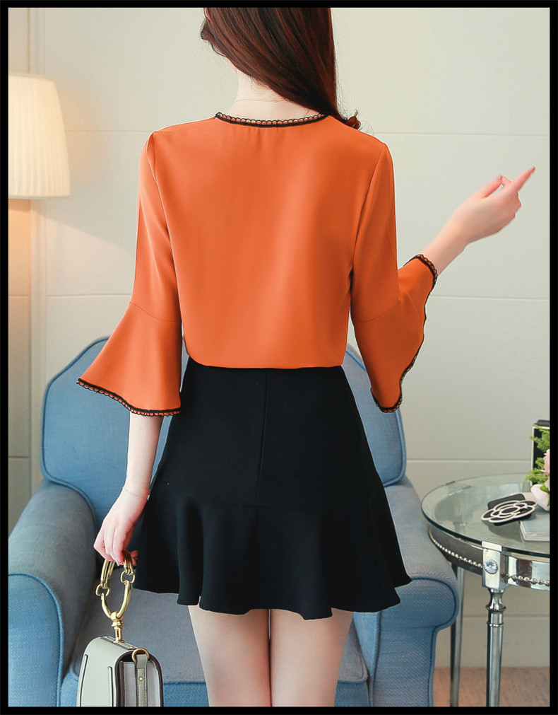 2018 mùa thu mới nữ giải phóng mặt bằng dài tay ren áo sơ mi nước ngoài khí nhỏ áo sơ mi chiffon áo sơ mi của phụ nữ áo sơ mi chiffon sơ mi trắng